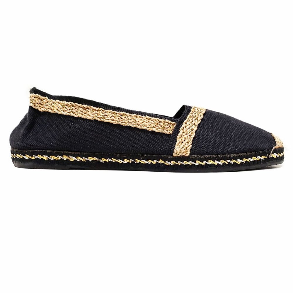 Gb Bravo Black Espadrille Canvas Flat Loafers EU37